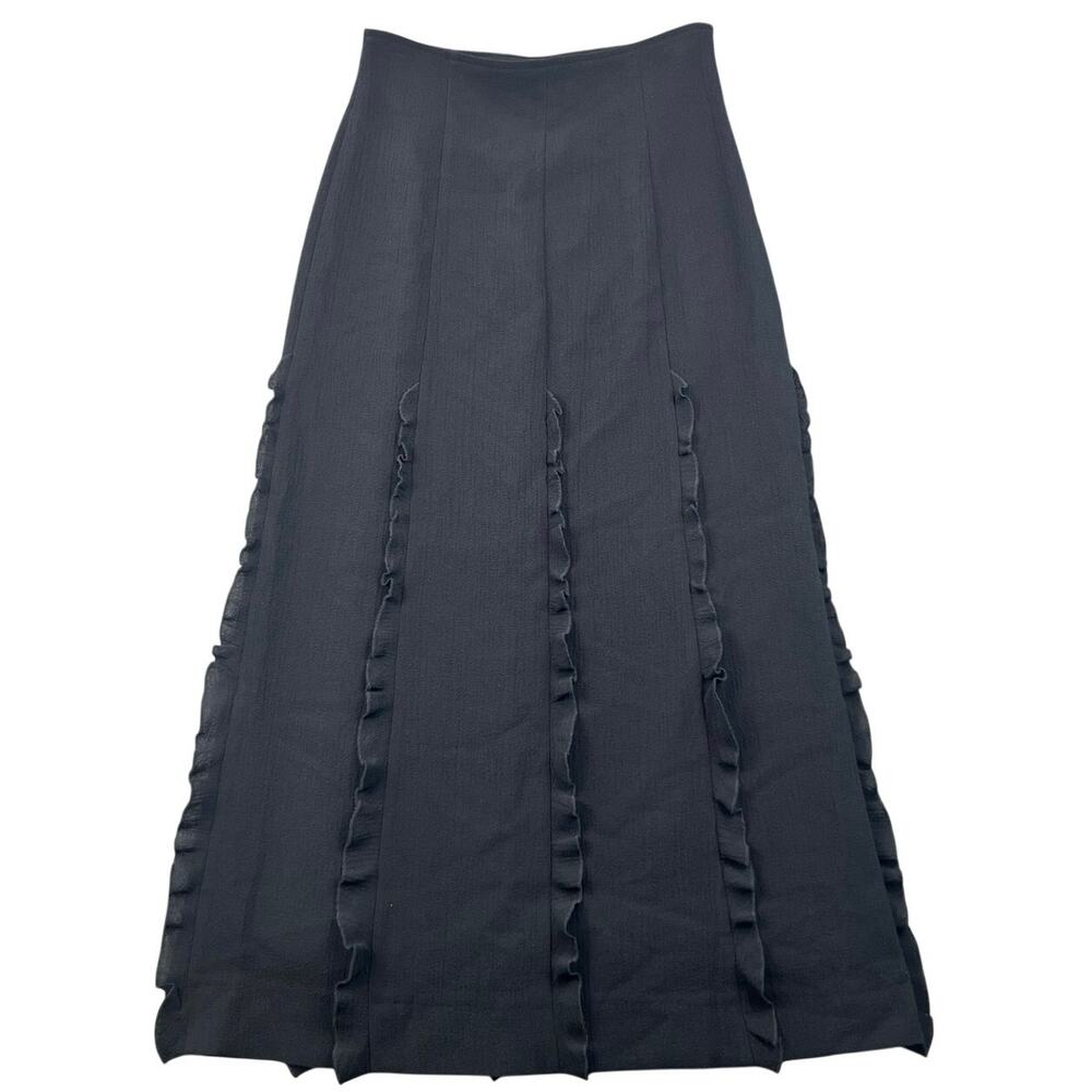 Vintage 90s Christian Lacroix BAZaR Black Wool Ruffle Midi Skirt XS FR 38